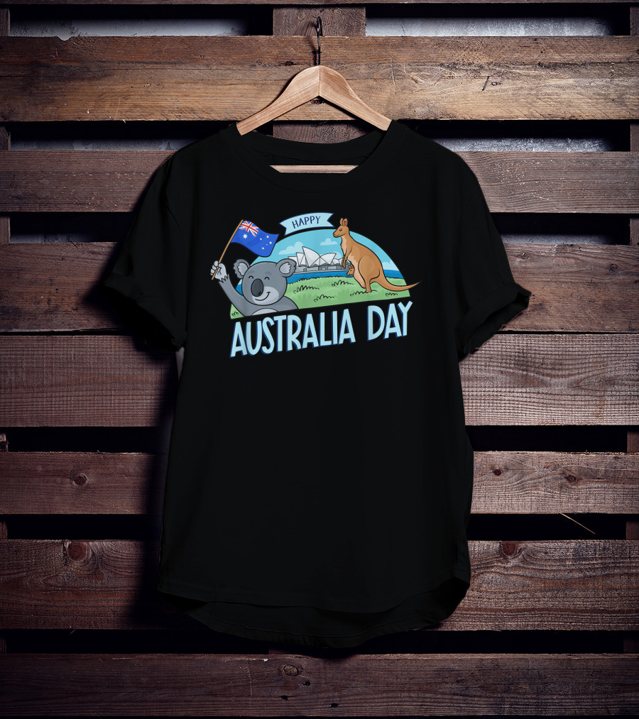 Happy Australia Day Koala Bear And Kangaroo With Australian Flag T-Shirt