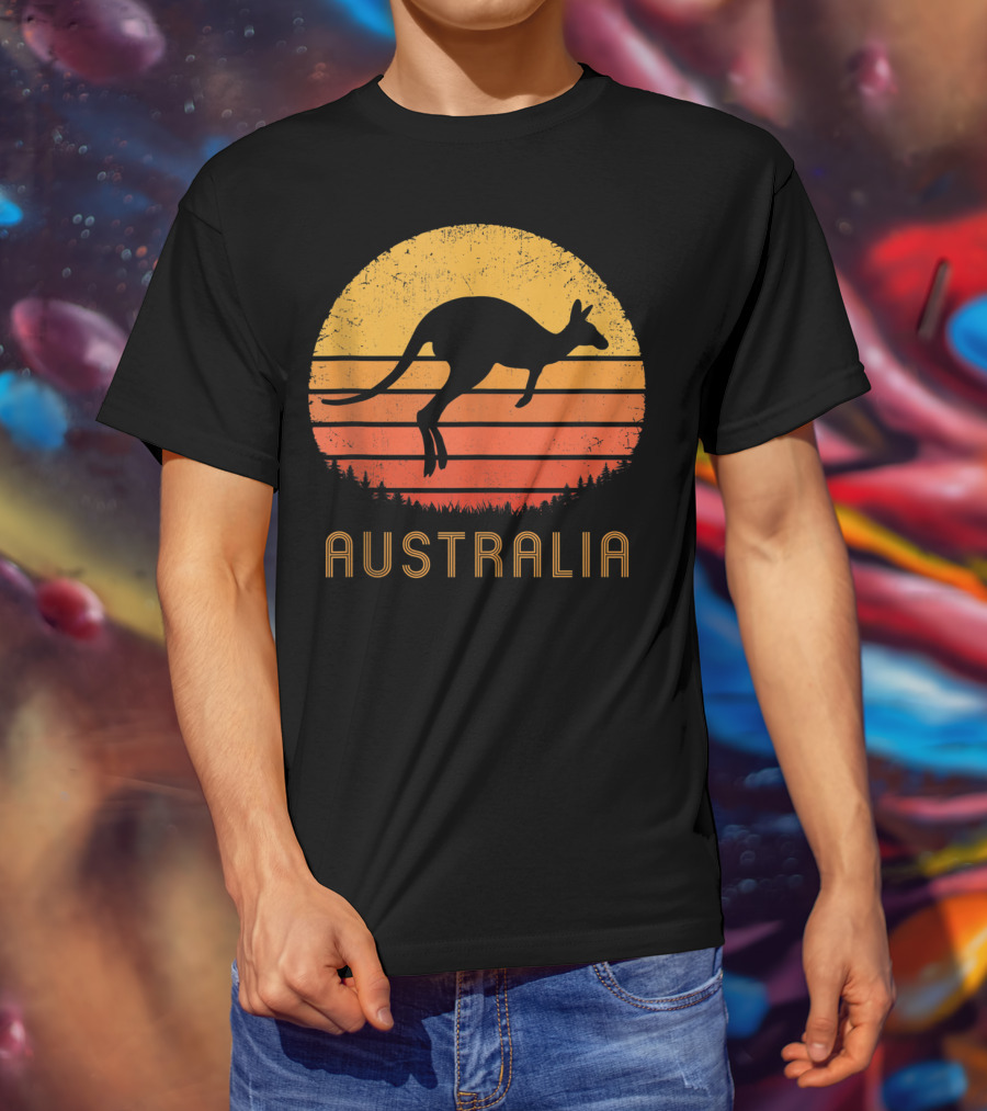 Australia Kangaroo Vintage Outback Sunset T-Shirt