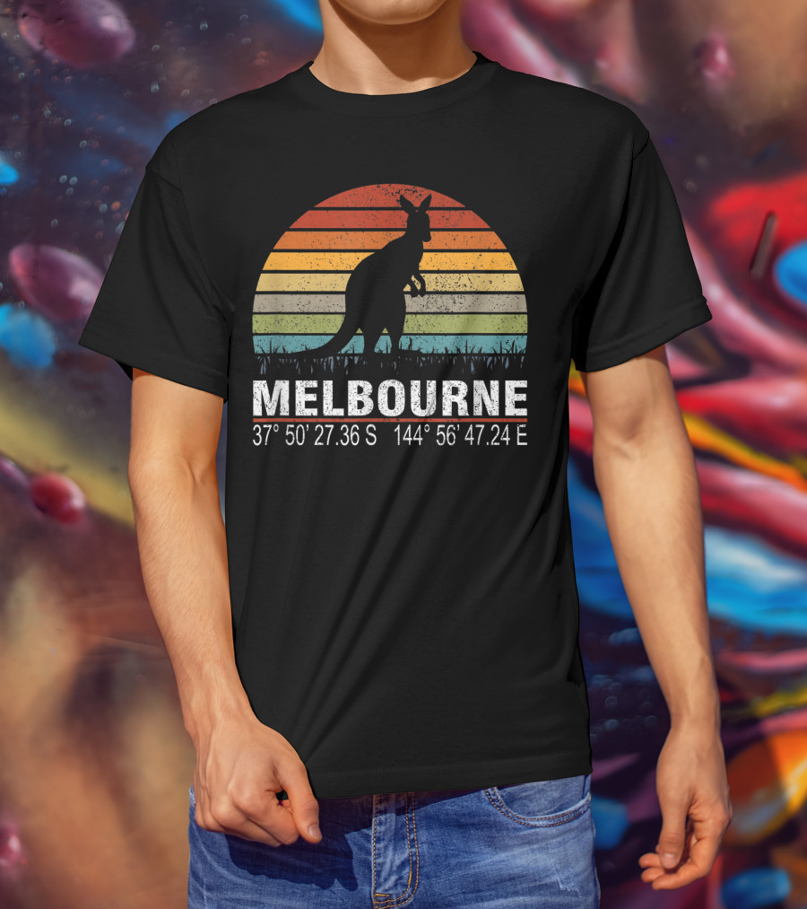 Melbourne Kangaroo Retro Sun 37°50'27.36S 144°56'47.24E T-Shirt