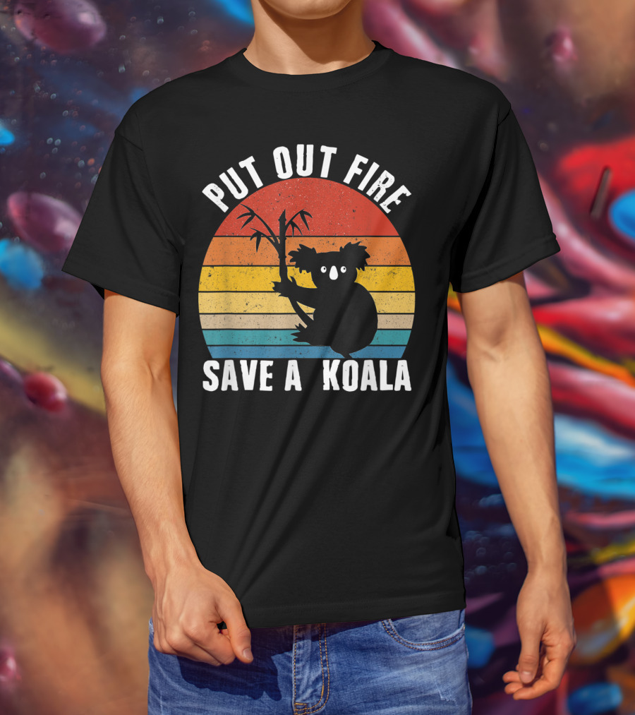 Vintage Put Out Fire Save A Koala Retro Sunset T-Shirt