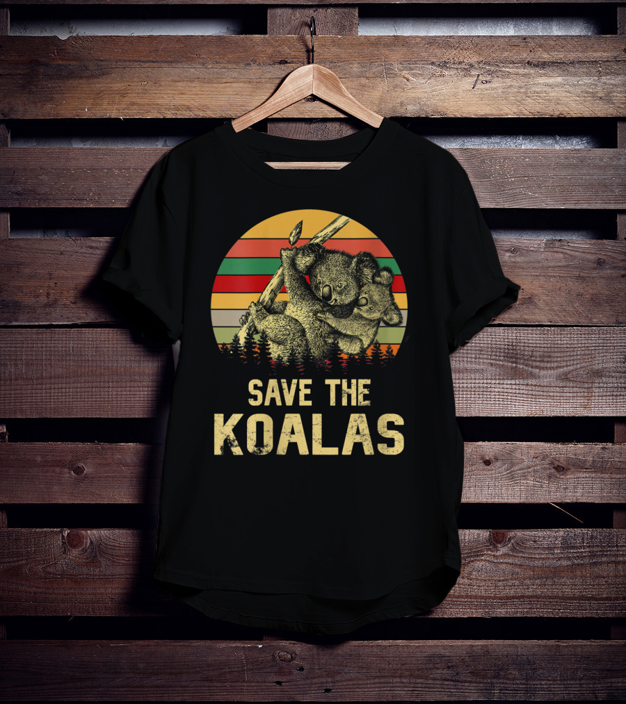 Save The Koalas Vintage Animal Sunset Stripe Forest T-Shirt