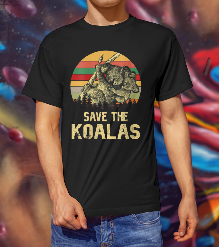 Save The Koalas Vintage Animal Sunset Stripe Forest T-Shirt