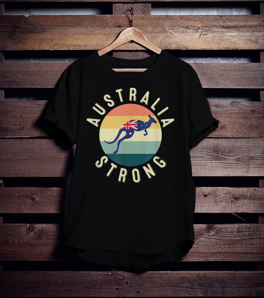 Australia Strong Kangaroo With Flag Sunset Stripes T-Shirt