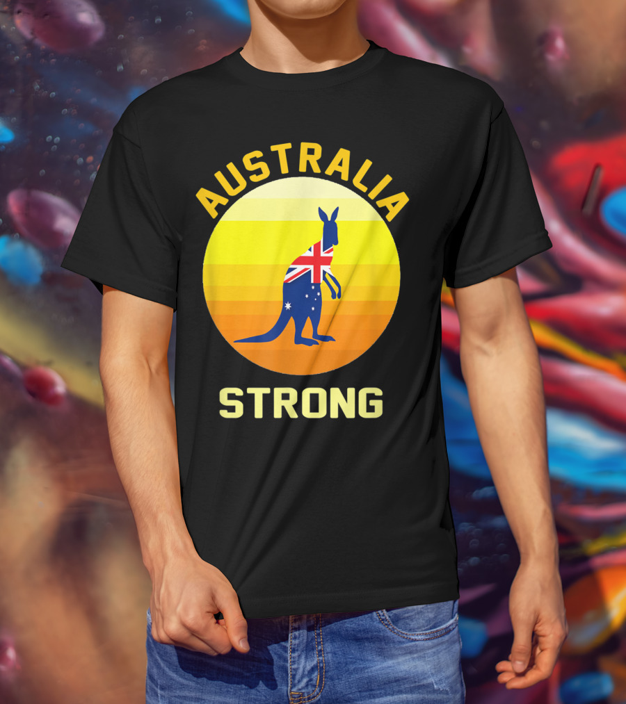 Australia Strong Retro Sun Kangaroo Flag T-Shirt