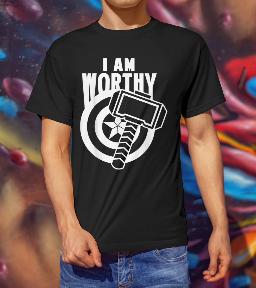 Captain America I Am Worthy Avengers Endgame Mjolnir Shield T-Shirt