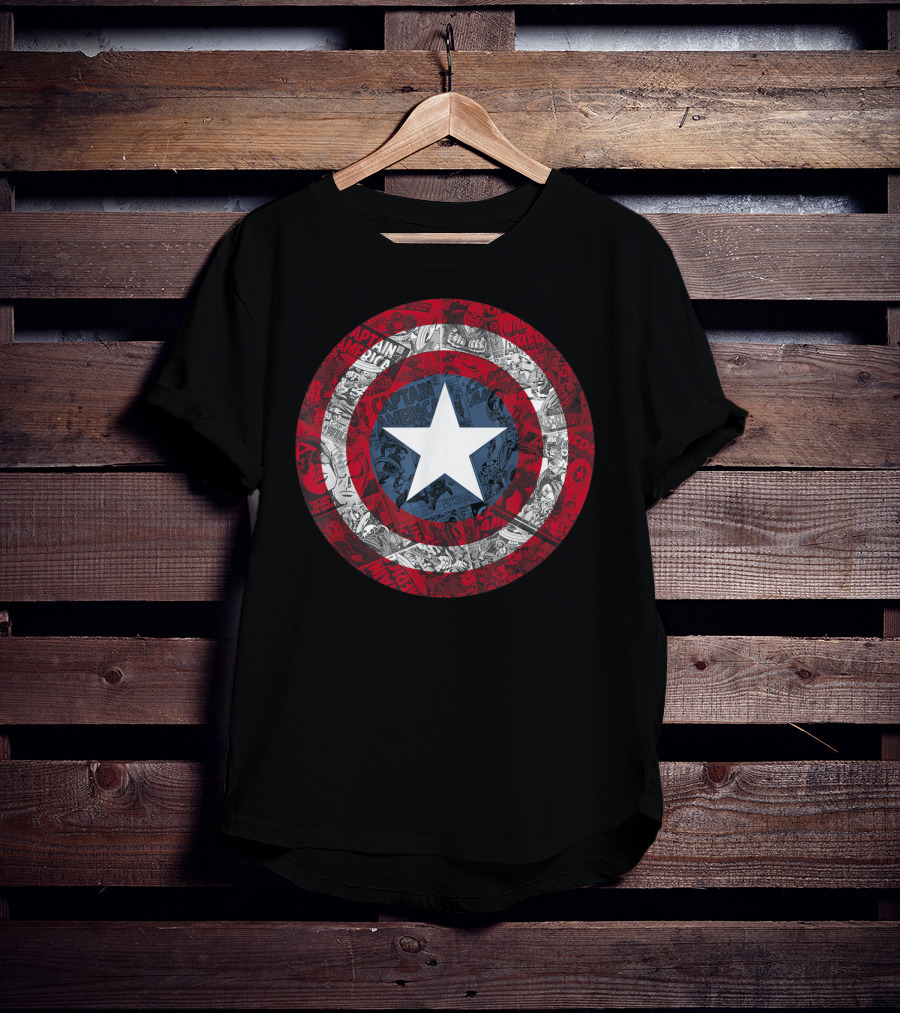 Marvel Captain America Shield Comic Collage Avengers T-Shirt