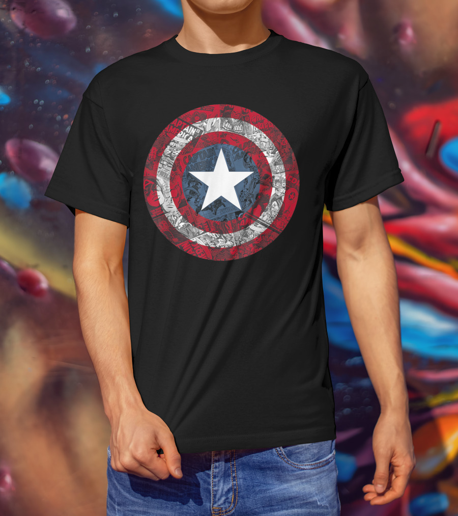 Marvel Captain America Shield Comic Collage Avengers T-Shirt