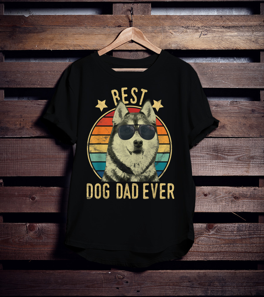 Mens Best Dog Dad Ever Siberian Husky Wearing Sunglasses T-Shirt