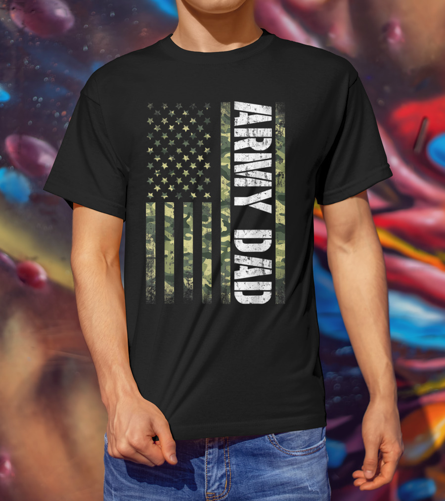 USA Camo Flag Army Dad T-Shirt