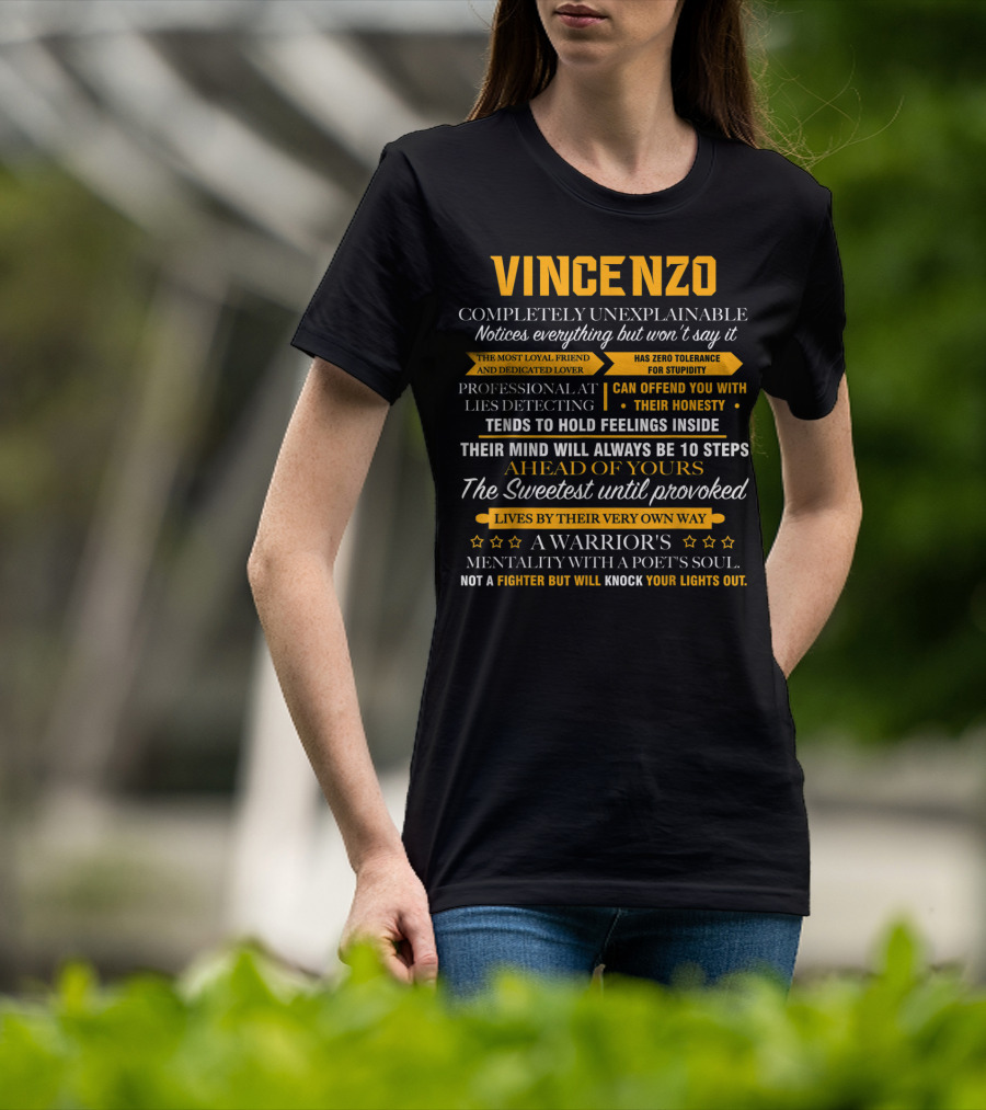 Vincenzo Completely Unexplainable Notices Everything A Warrior's Mentality With A Poet's Soul T-Shirt
