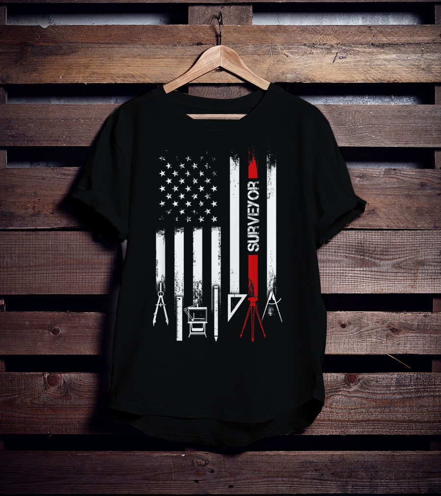 Surveyor American Flag With Tools And Compass Elements T-Shirt
