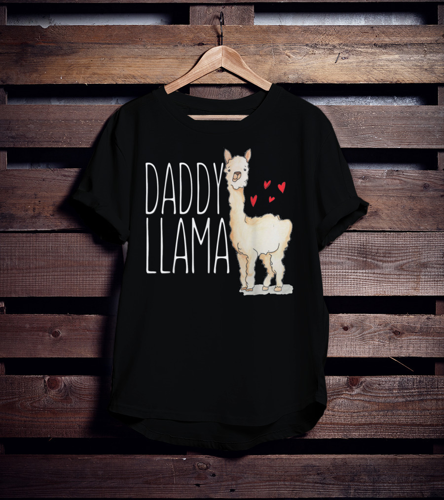 Daddy Llama Funny Matching Family Tribe Dad Hearts T-Shirt