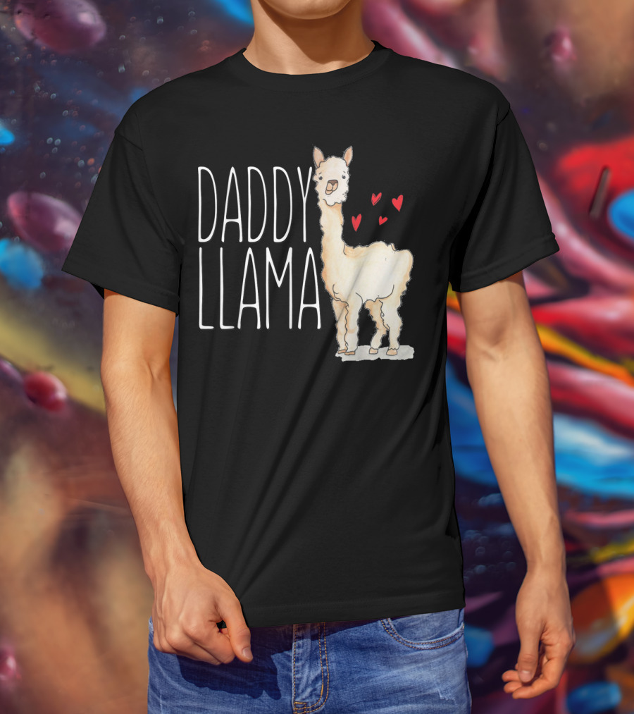 Daddy Llama Funny Matching Family Tribe Dad Hearts T-Shirt