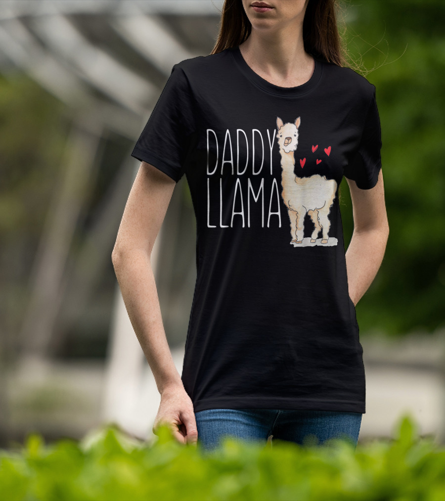 Daddy Llama Funny Matching Family Tribe Dad Hearts T-Shirt