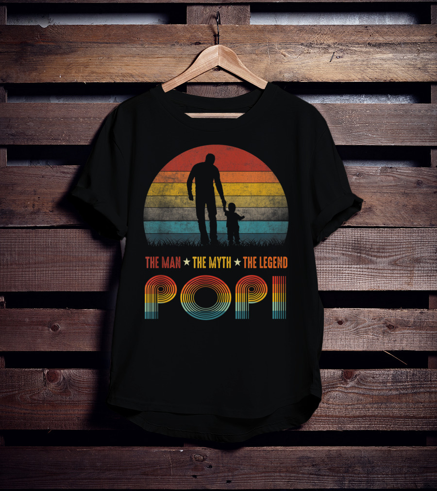 Popi The Man The Myth The Legend Vintage Silhouette Retro Sunset T-Shirt