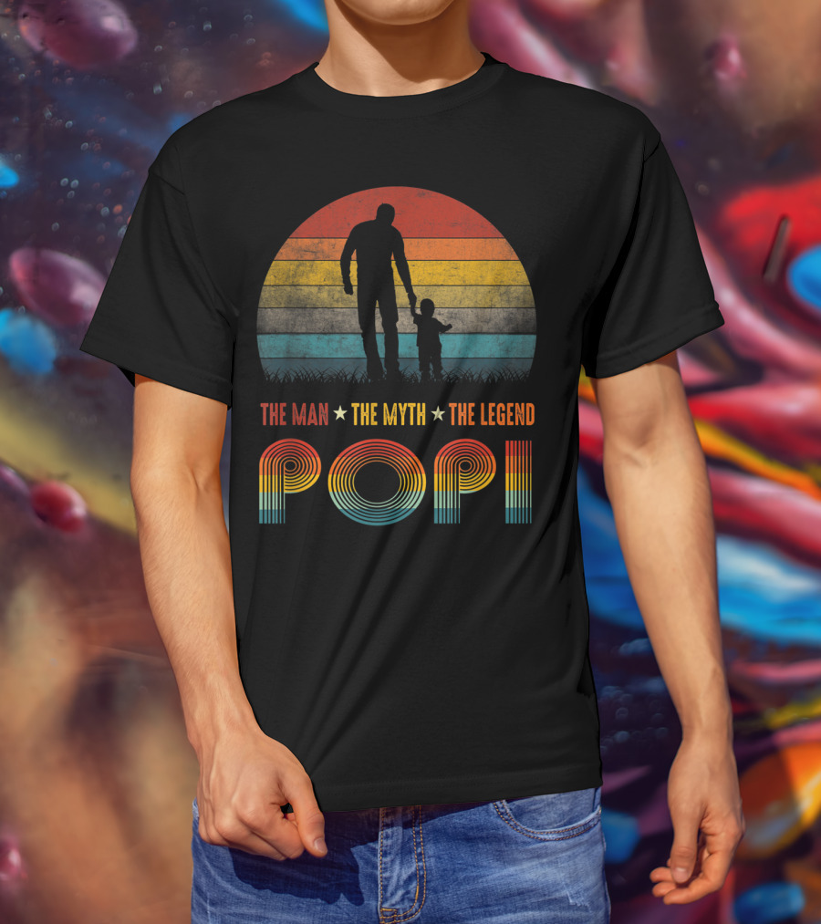 Popi The Man The Myth The Legend Vintage Silhouette Retro Sunset T-Shirt