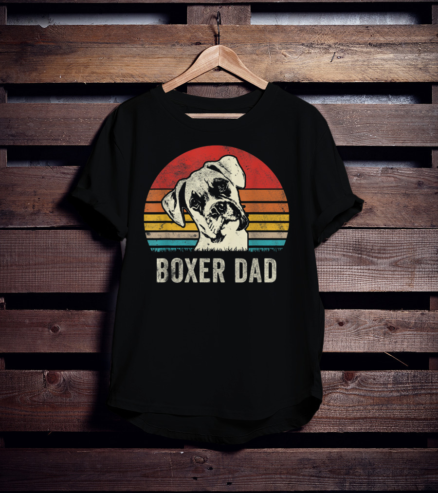Boxer Dad Vintage Sunset Portrait Mens Daddy T-Shirt