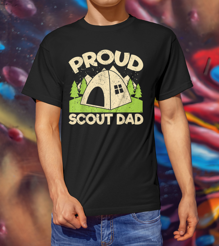 Proud Scout Dad Camping Tent With Trees T-Shirt