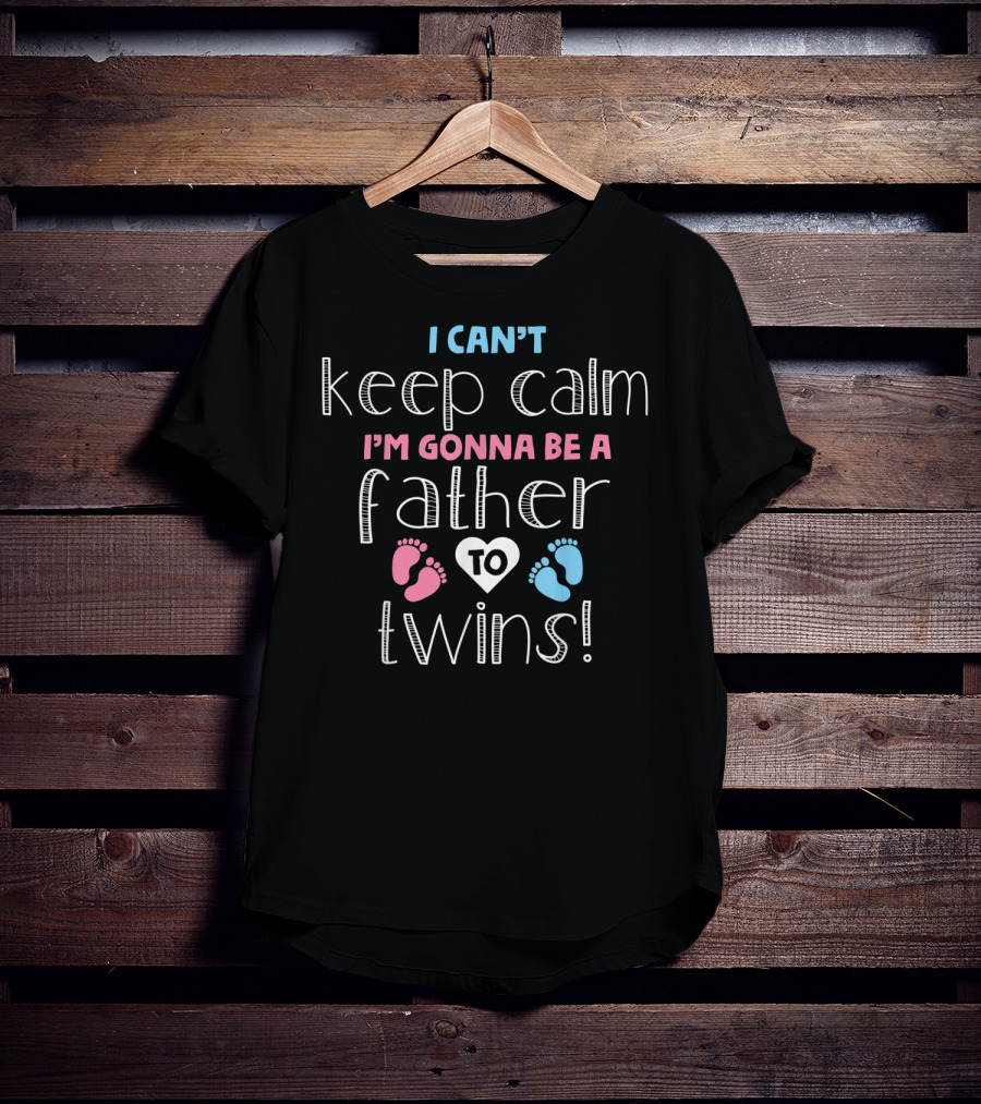 I Can't Keep Calm I'm Gonna Be A Father To Twins Pink And Blue Footprints Heart T-Shirt
