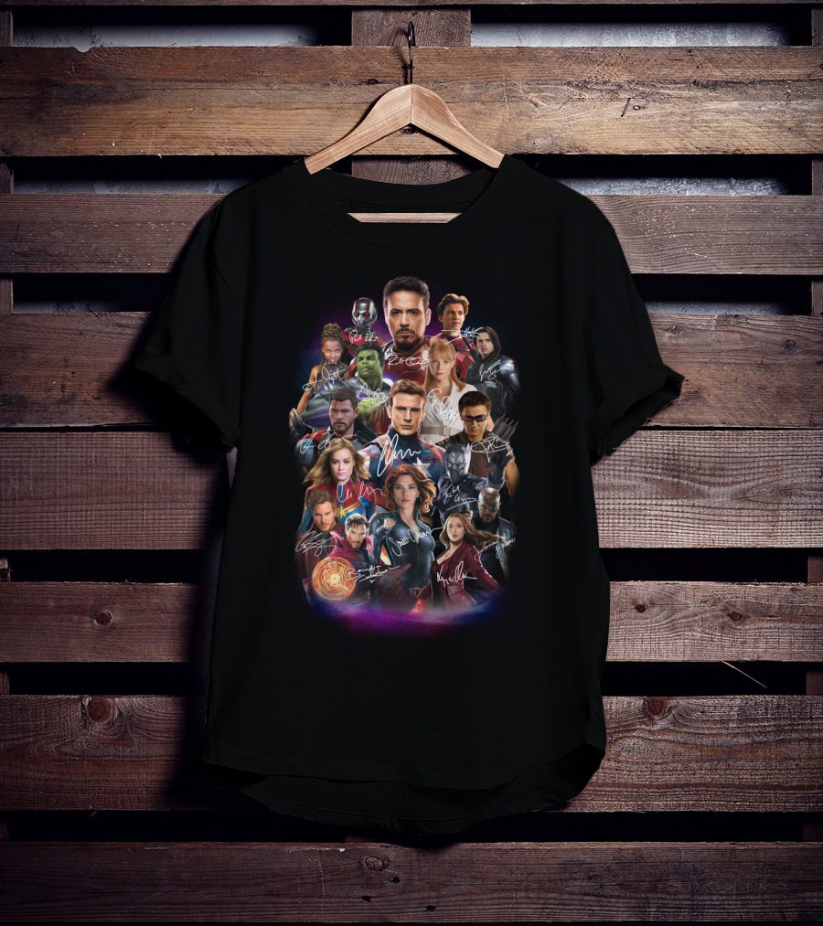 Avengers Characters Collage With Autographs T-Shirt