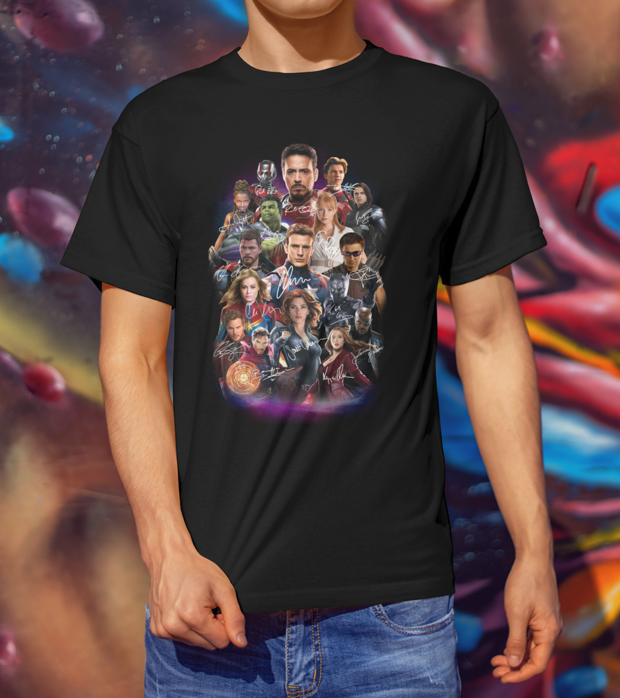 Avengers Characters Collage With Autographs T-Shirt