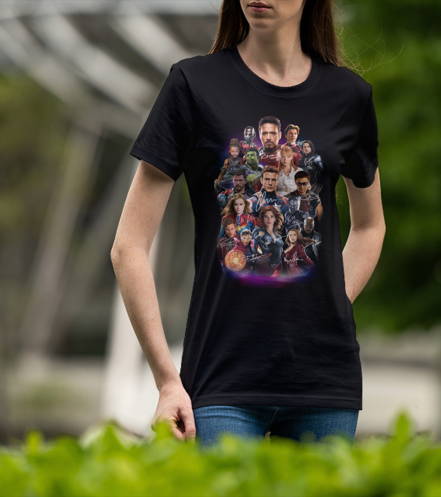 Avengers Characters Collage With Autographs T-Shirt