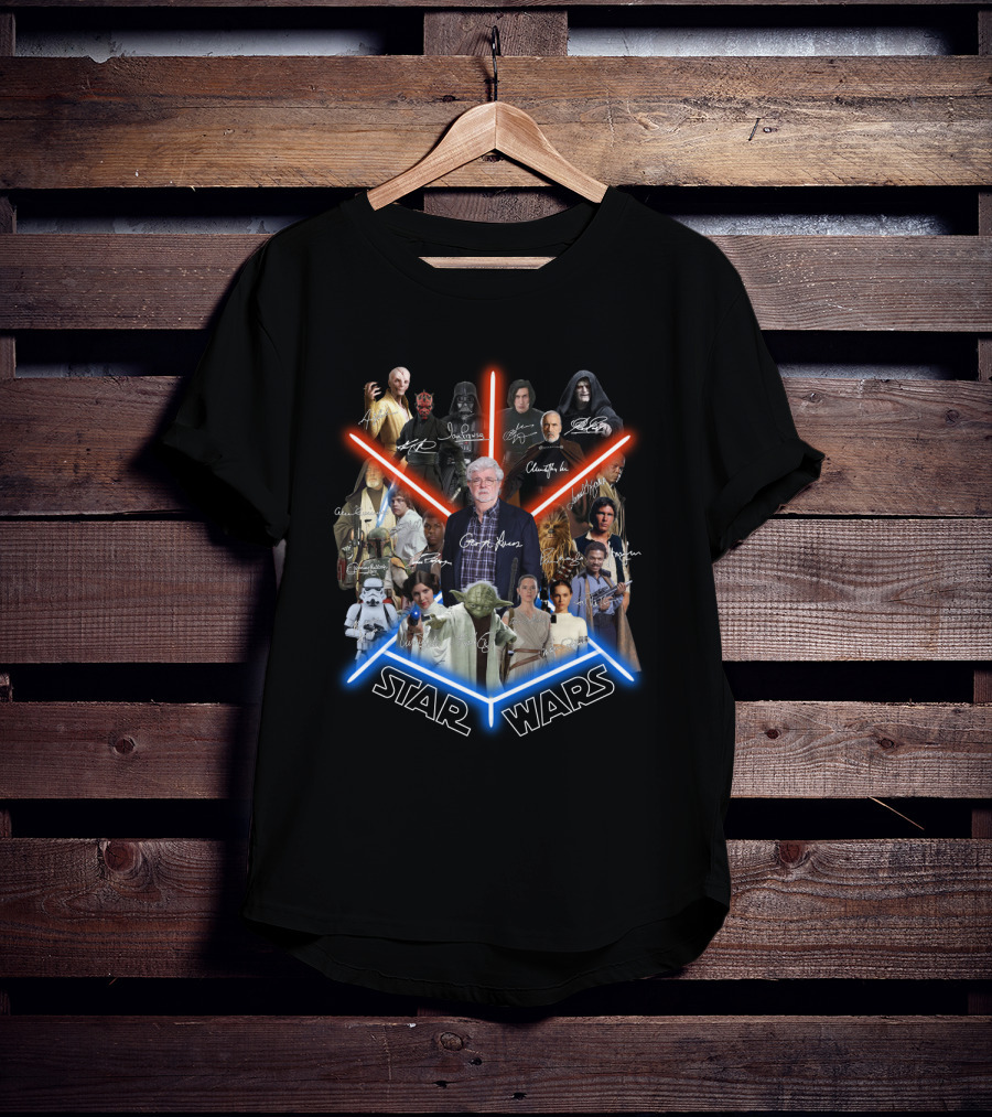 Star Wars George Lucas And Iconic Character Collage With Signatures T-Shirt