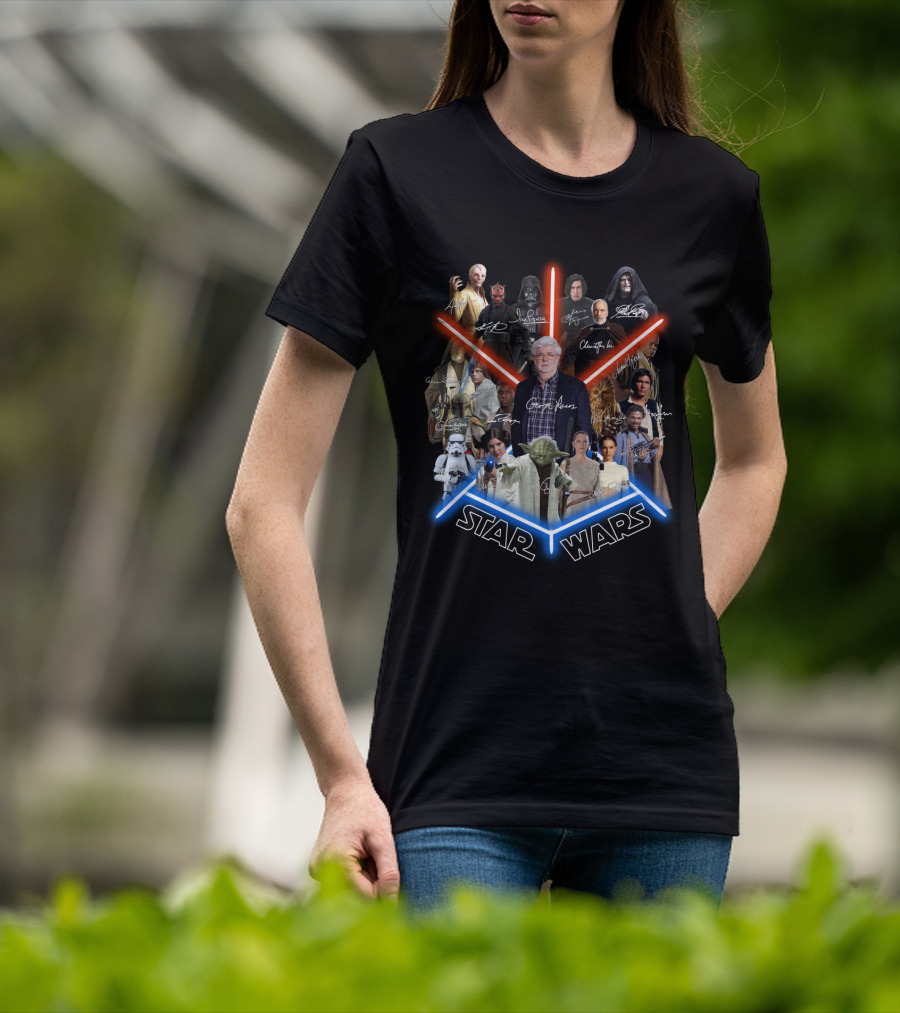 Star Wars George Lucas And Iconic Character Collage With Signatures T-Shirt
