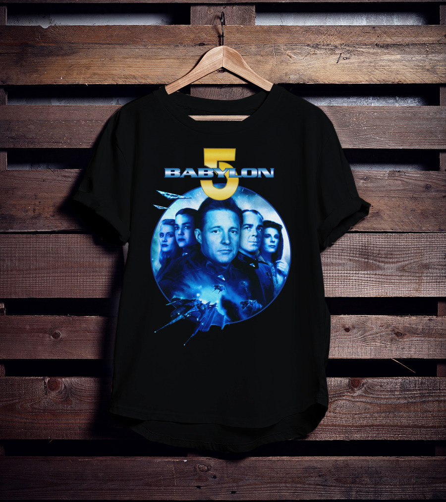 Babylon 5 Science Fiction Series Characters And Spaceship T-Shirt