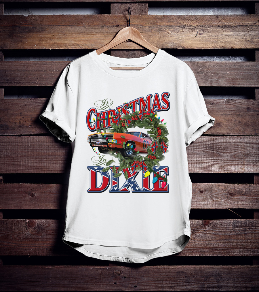 It's Christmas In Dixie 01 General Lee Car Wreath Lights T-Shirt