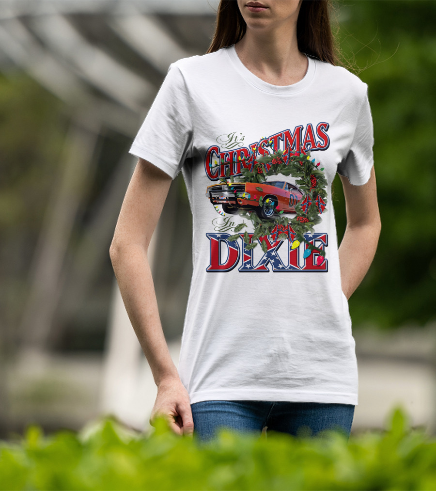 It's Christmas In Dixie 01 General Lee Car Wreath Lights T-Shirt