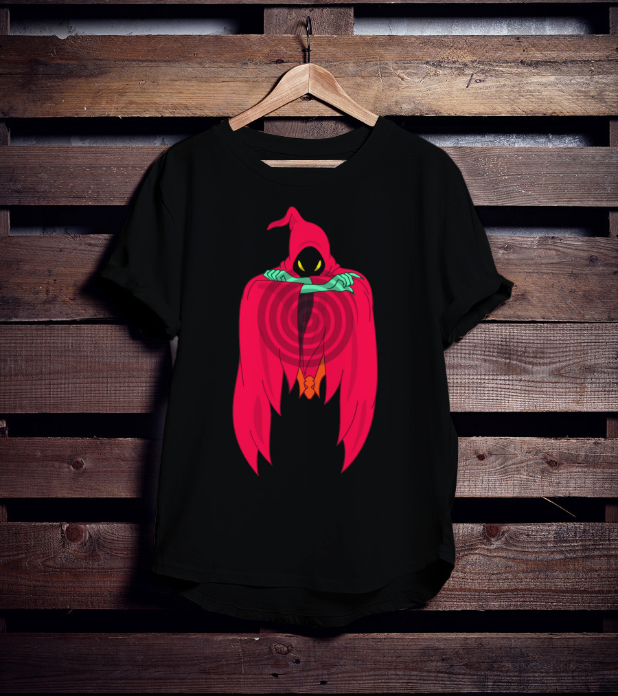 Shadow Weaver Enigmatic Hooded Phantom With Red Cape And Yellow Eyes T-Shirt