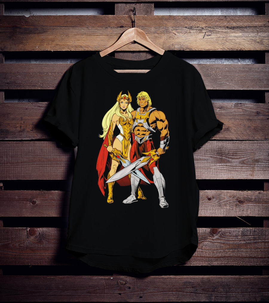 She-Ra And He-Man Classic Characters With Swords T-Shirt