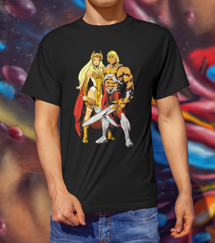 She-Ra And He-Man Classic Characters With Swords T-Shirt