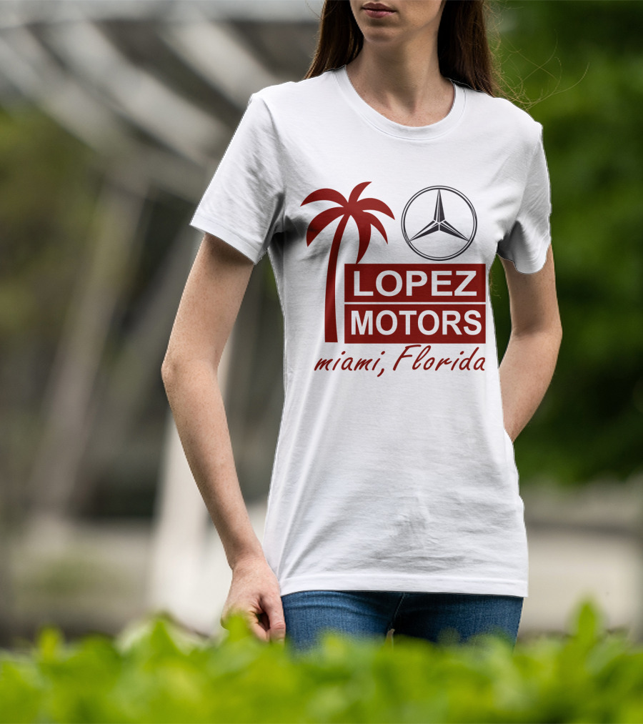 Lopez Motors Miami Florida Scarface Palm Tree Mercedes Benz Star T-Shirt