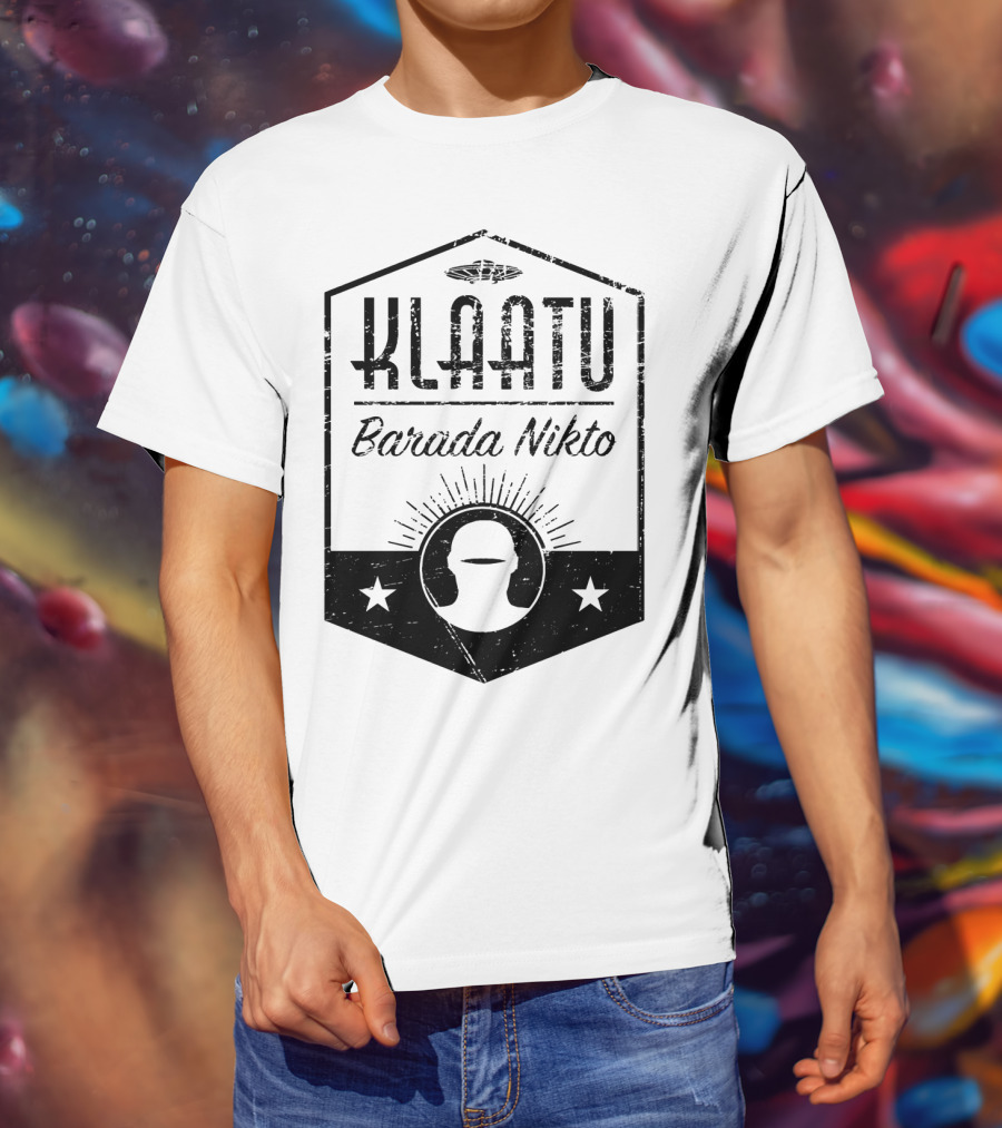 Klaatu Barada Nikto The Day The Earth Stood Still Spaceship Icon Retro Badge T-Shirt
