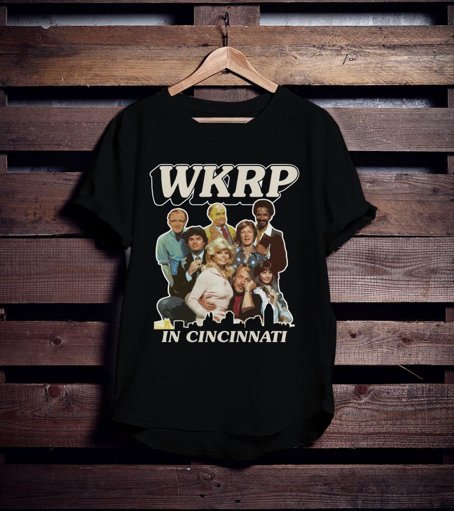 WKRP In Cincinnati Cast Photo With Cincinnati Skyline T-Shirt