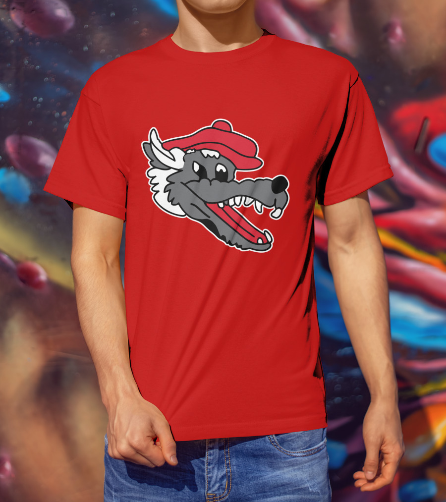 Ridgemont Wolves Cartoon Wolf In Red Beret T-Shirt