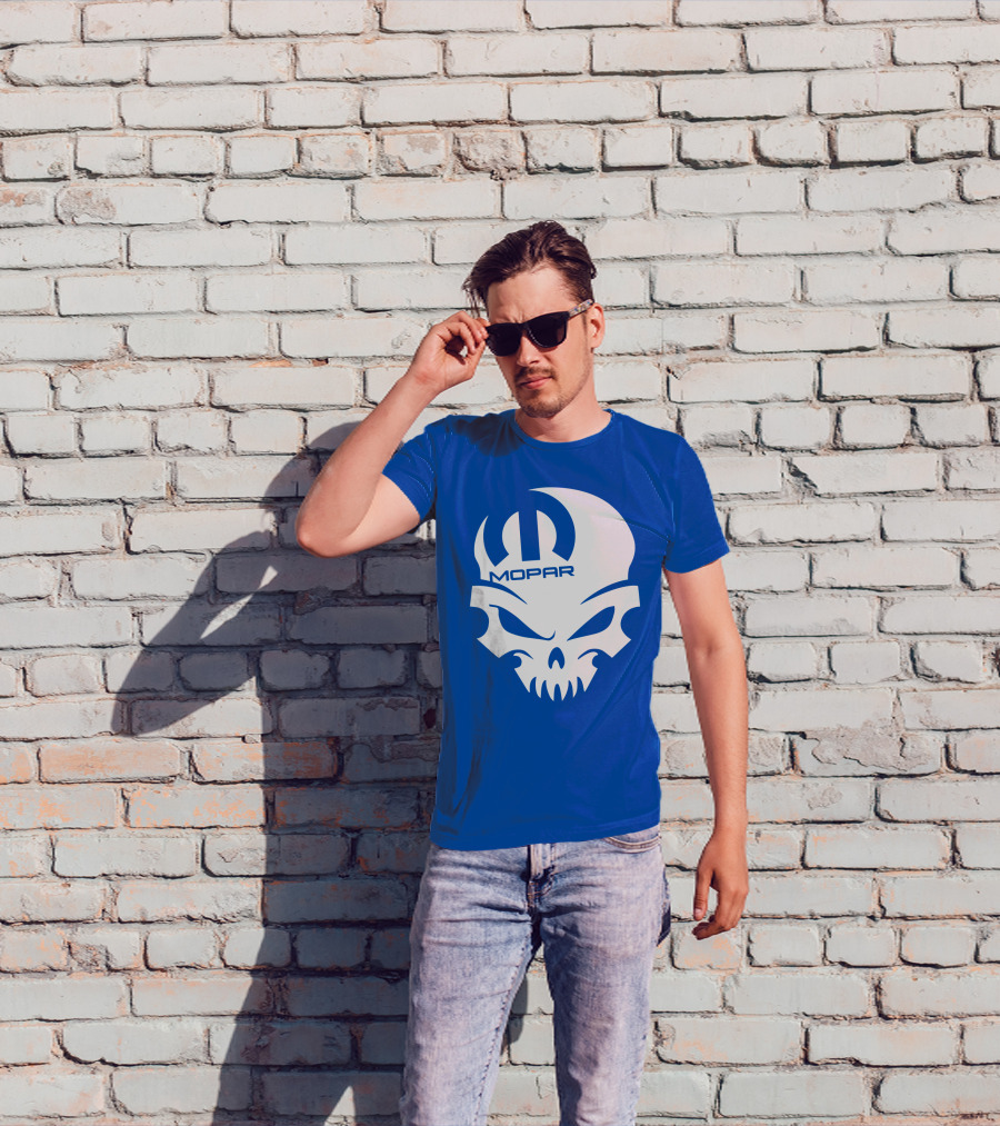 Mopar Skull Logo Blue Background T-Shirt