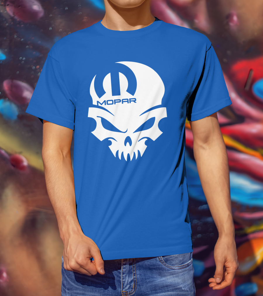 Mopar Skull Logo Blue Background T-Shirt