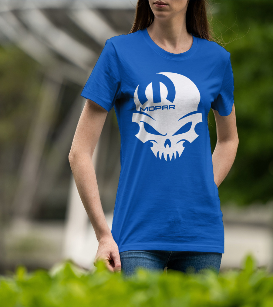 Mopar Skull Logo Blue Background T-Shirt
