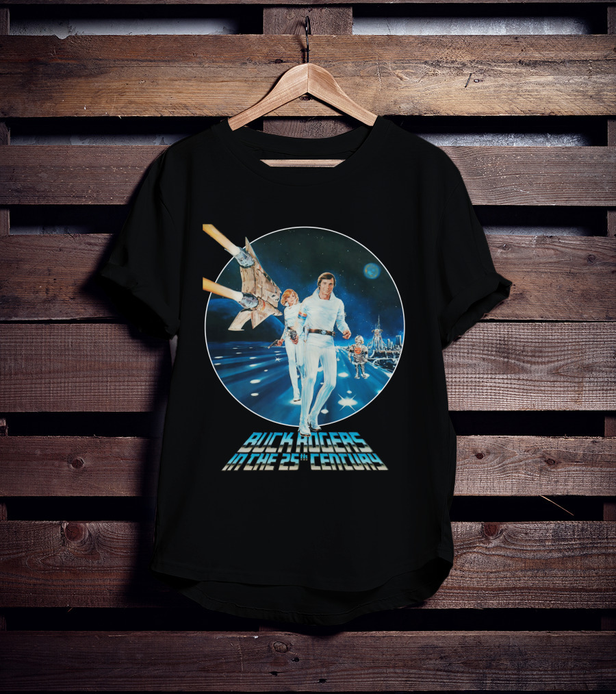 Buck Rogers In The 25th Century Space Adventure Crew And Starship On Futuristic Landscape T-Shirt