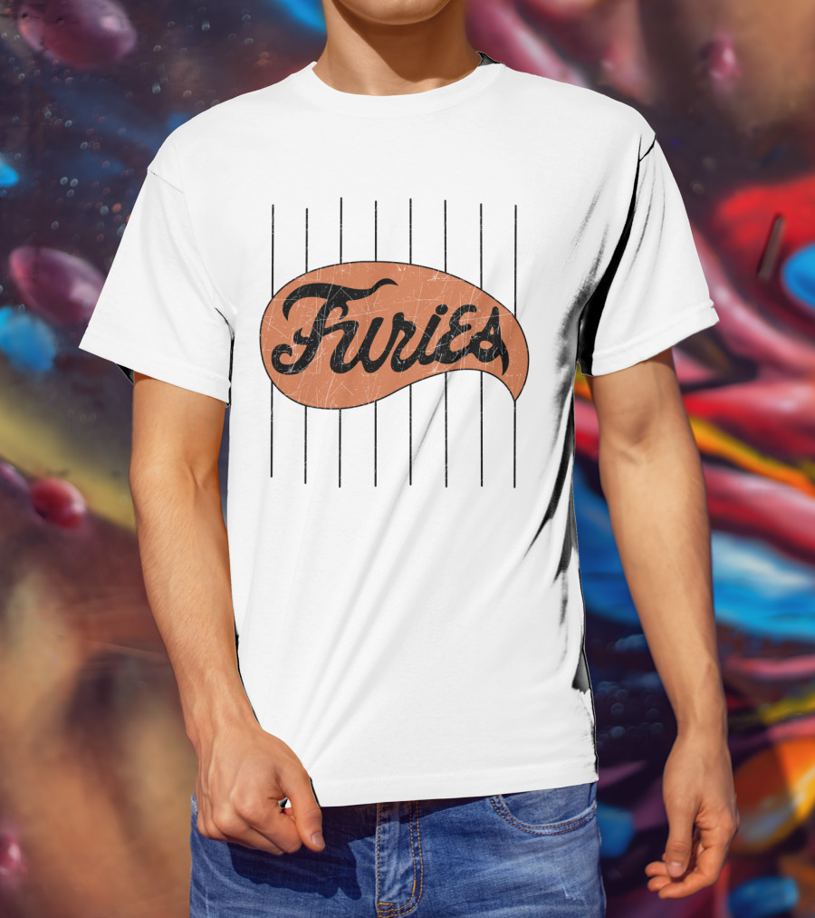 Furies Retro Baseball Style Text With Vertical Stripes T-Shirt