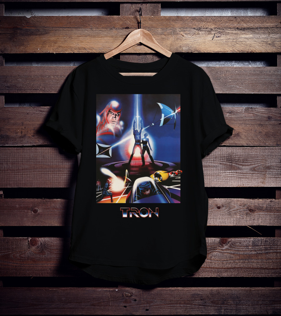 TRON Movie Artwork With Iconic Light Cycle And Disc Battle T-Shirt