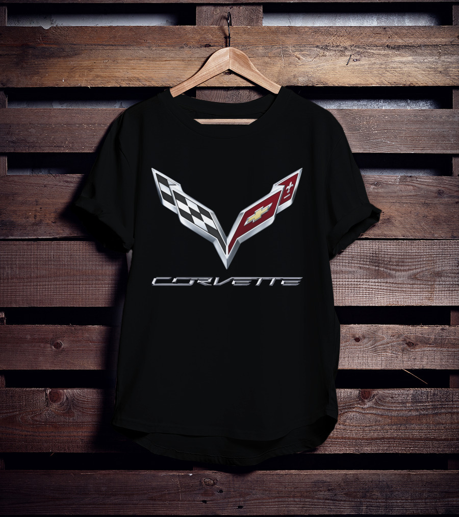 Chevrolet Corvette C7 Emblem With Racing Flags And Iconic T-Shirt