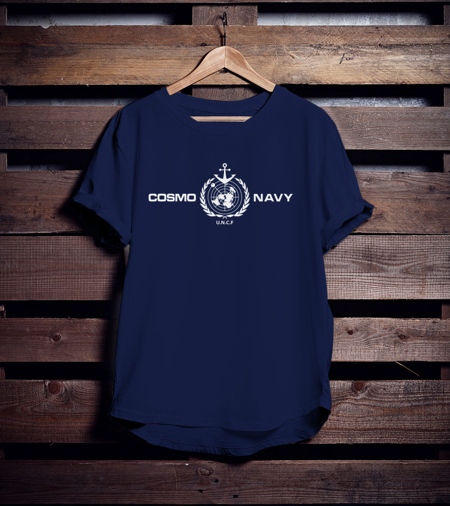 COSMO NAVY U.N.C.F Anchor Emblem On Dark Blue T-Shirt