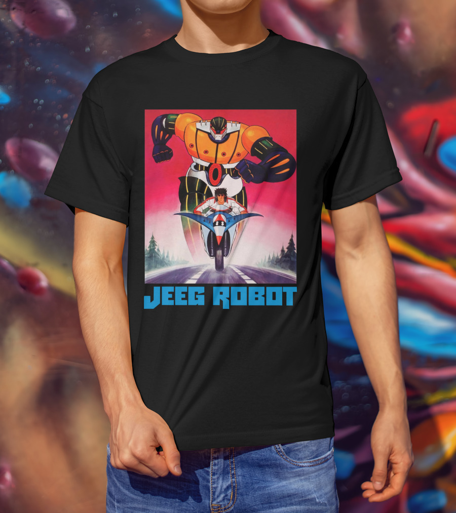 Jeeg Robot Anime Character With Motorcycle Racing T-Shirt