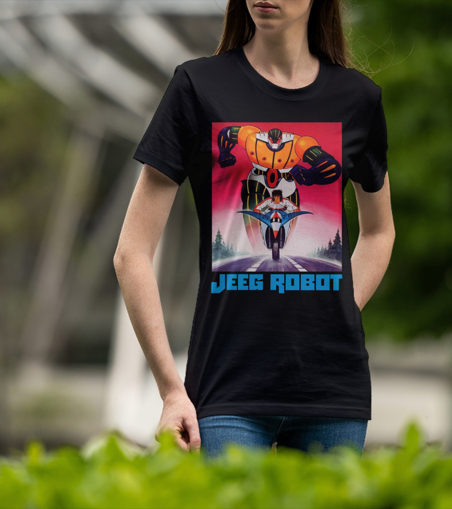 Jeeg Robot Anime Character With Motorcycle Racing T-Shirt