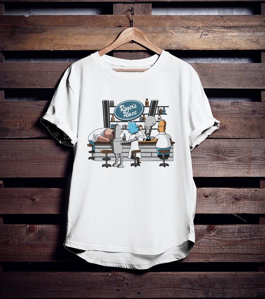 Rick And Morty Roger's Place Bar Scene With Aliens And Robots T-Shirt
