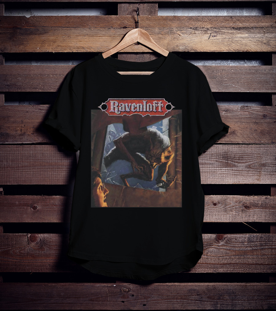 Ravenloft Dark Of The Moon Wolf And Person In Broken Window Scene T-Shirt